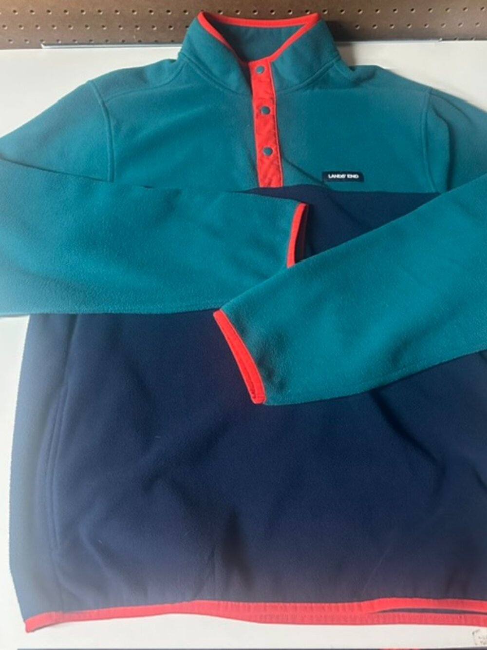 Lands' End Men's Fleece Pull Over 1/4 Snap Jacket Size L Teal, Navy, Orange